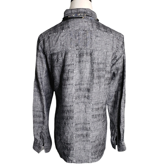 Linen Full Snap Button Down Minimalist Capsule Neutral Shirt 0/small Chico's - Picture 15 of 15